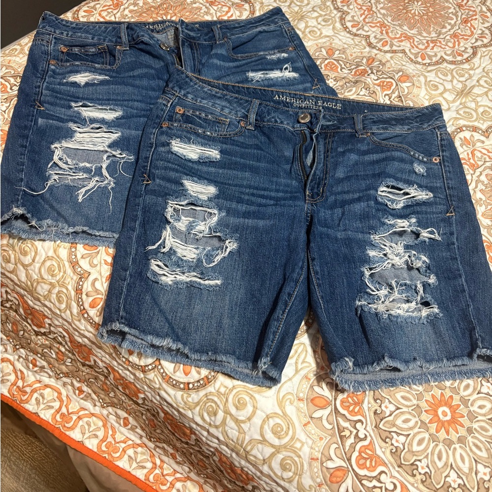 American Eagle Outfitters Women's Ripped Dark Blue Jean Shorts